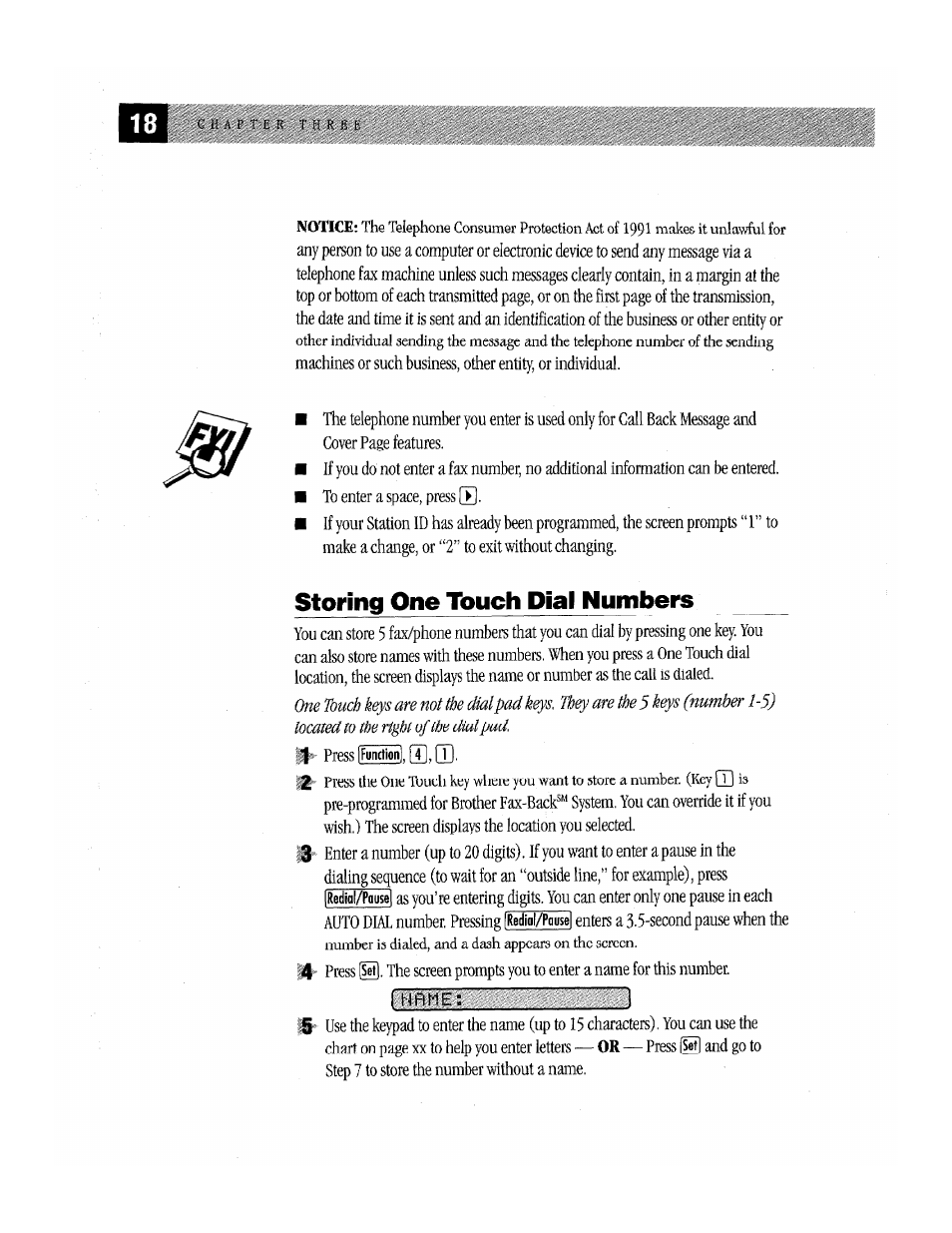 Storing one touch dial numbers | Brother Fax-170 User Manual | Page 24 / 74