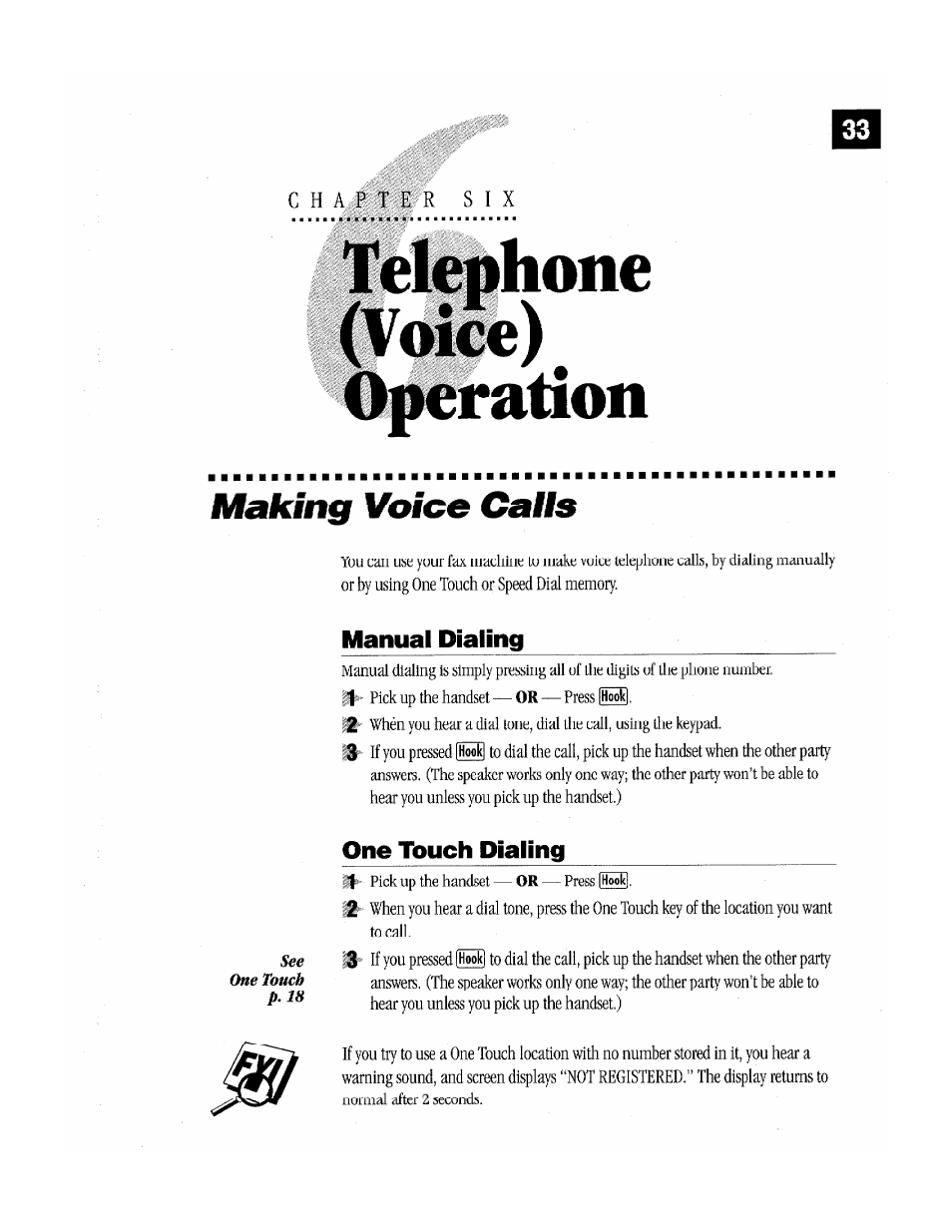 Manual dialing, One touch dialing, Making voice caiis | Brother Fax-170 User Manual | Page 39 / 74