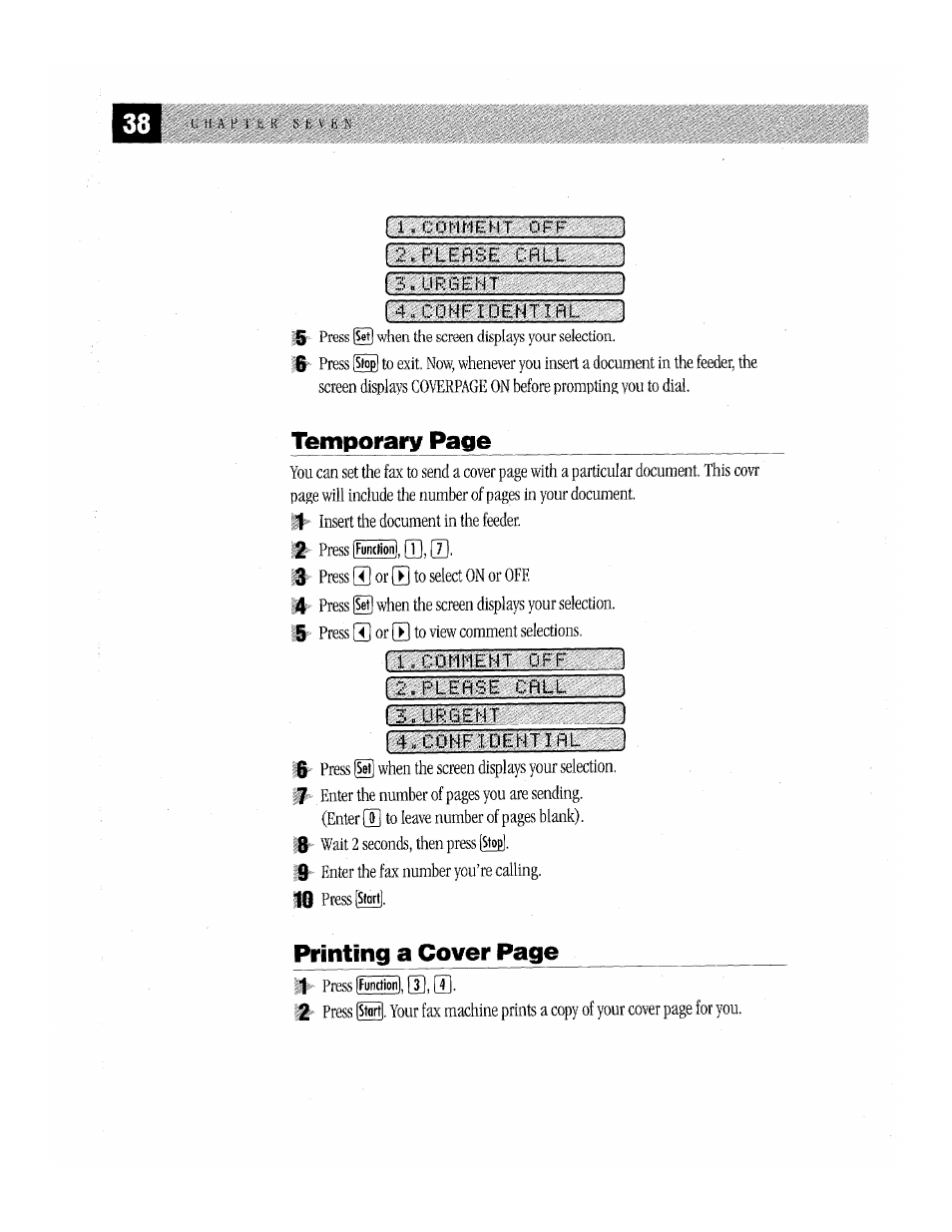 Temporary page, Printing a cover page | Brother Fax-170 User Manual | Page 44 / 74