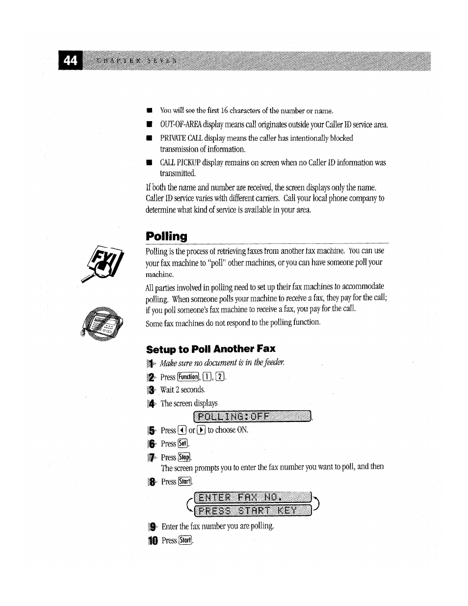 Polling, Polling:off, Enter frn no | Press strrt key | Brother Fax-170 User Manual | Page 50 / 74