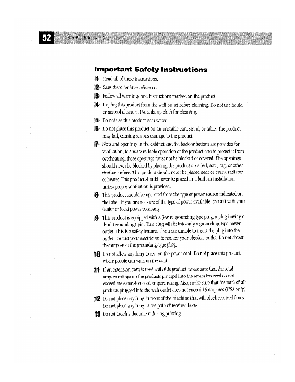 Important safety instructions | Brother Fax-170 User Manual | Page 58 / 74