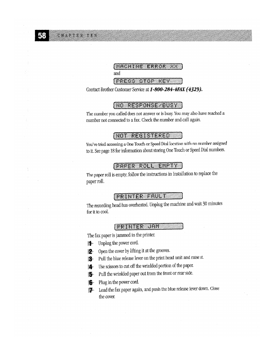 Rirchihe error x~k~), 1 press stop key, Rprper roll en.ptv | Brother Fax-170 User Manual | Page 64 / 74