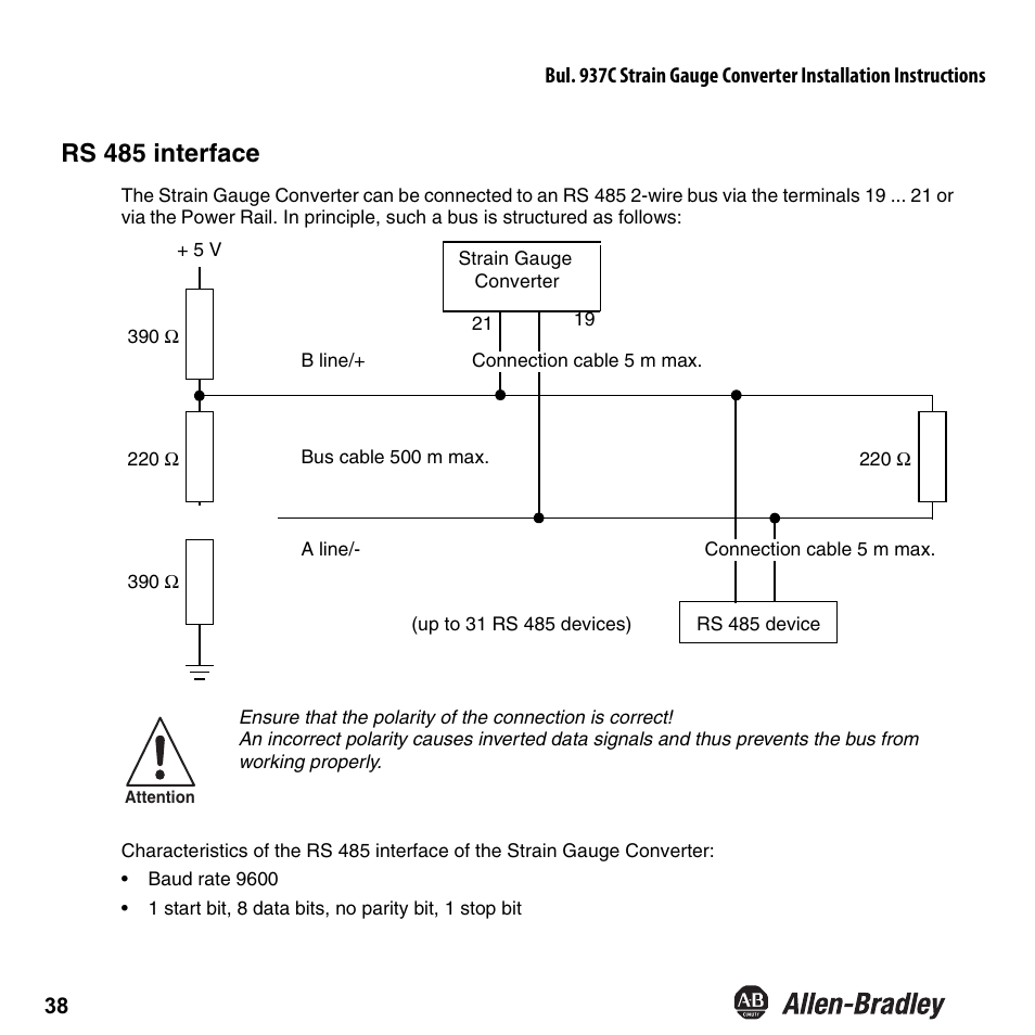 Rs 485 interface | Rockwell Automation 937CU-AISTR-DC1 Strain Gauge Converter Installation Instructions User Manual | Page 40 / 48