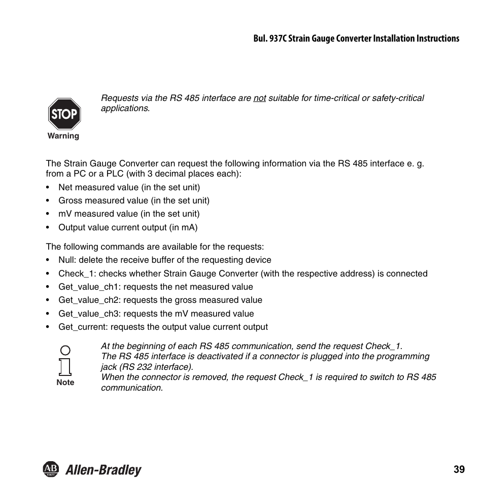 Rockwell Automation 937CU-AISTR-DC1 Strain Gauge Converter Installation Instructions User Manual | Page 41 / 48