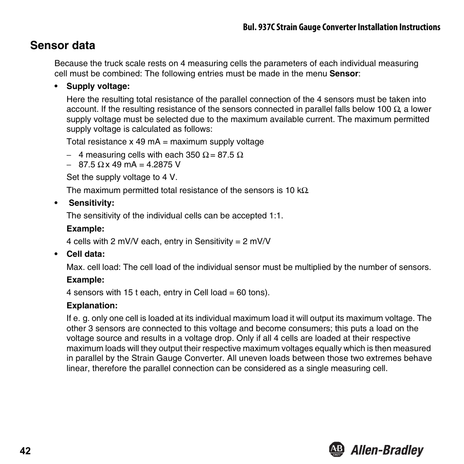 Sensor data | Rockwell Automation 937CU-AISTR-DC1 Strain Gauge Converter Installation Instructions User Manual | Page 44 / 48