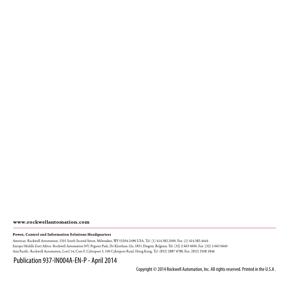 00_coverjf | Rockwell Automation 937CU-AISTR-DC1 Strain Gauge Converter Installation Instructions User Manual | Page 48 / 48