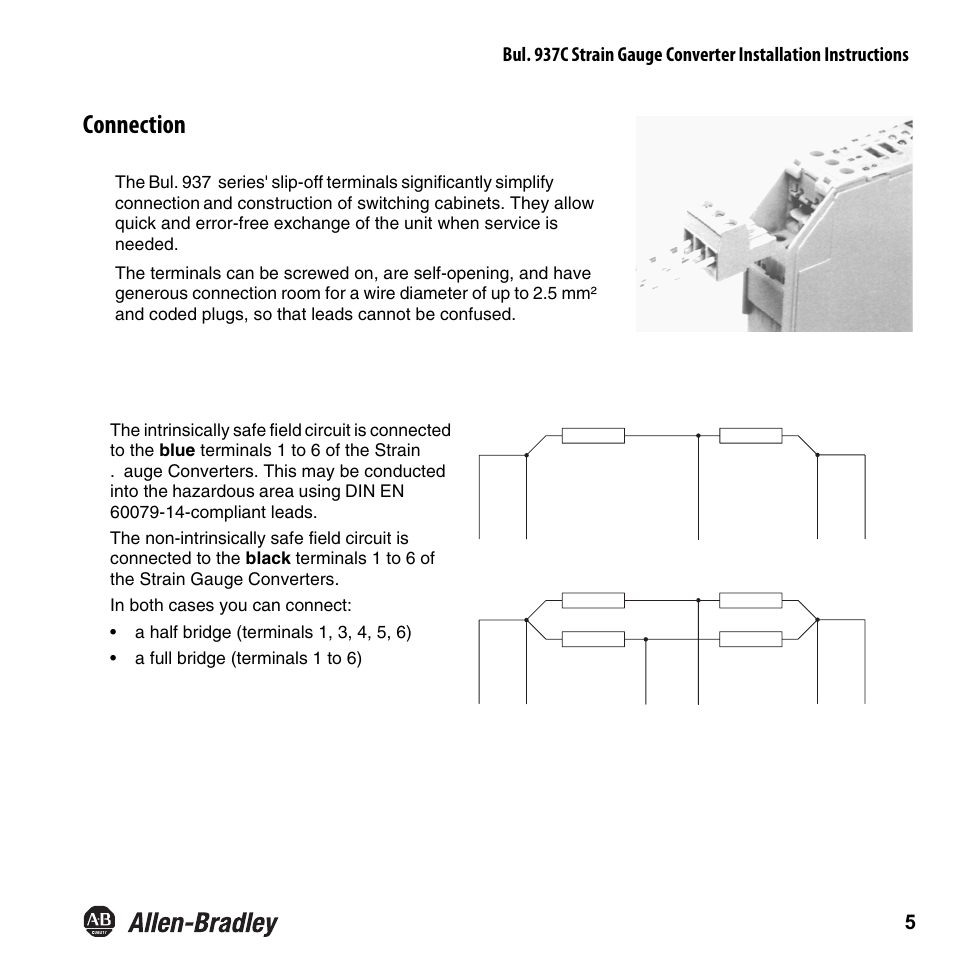 Connection | Rockwell Automation 937CU-AISTR-DC1 Strain Gauge Converter Installation Instructions User Manual | Page 7 / 48