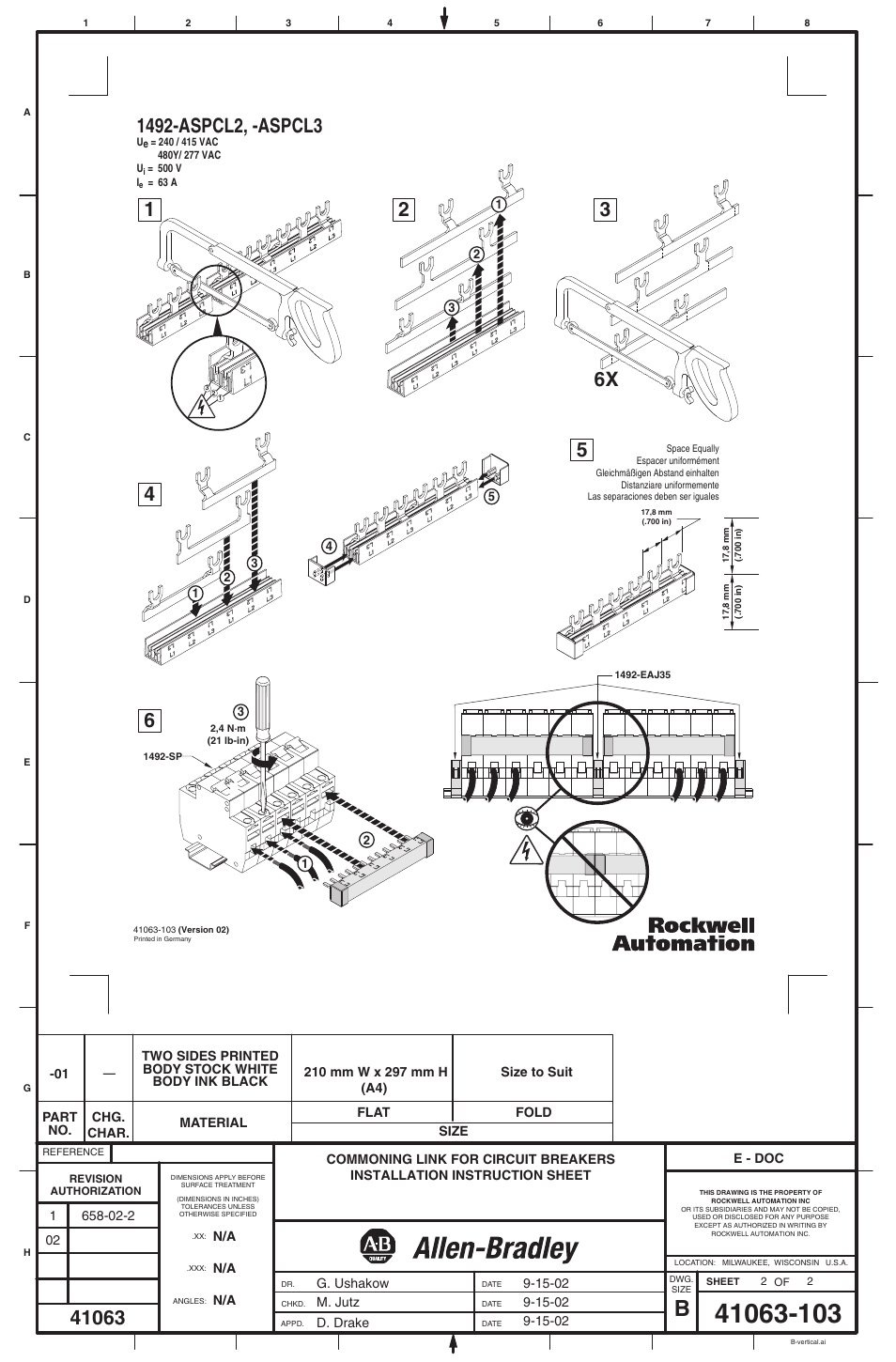 Rockwell Automation 1492-ASPCL3 Commoning Link For Circuit Breakers User Manual | Page 2 / 2