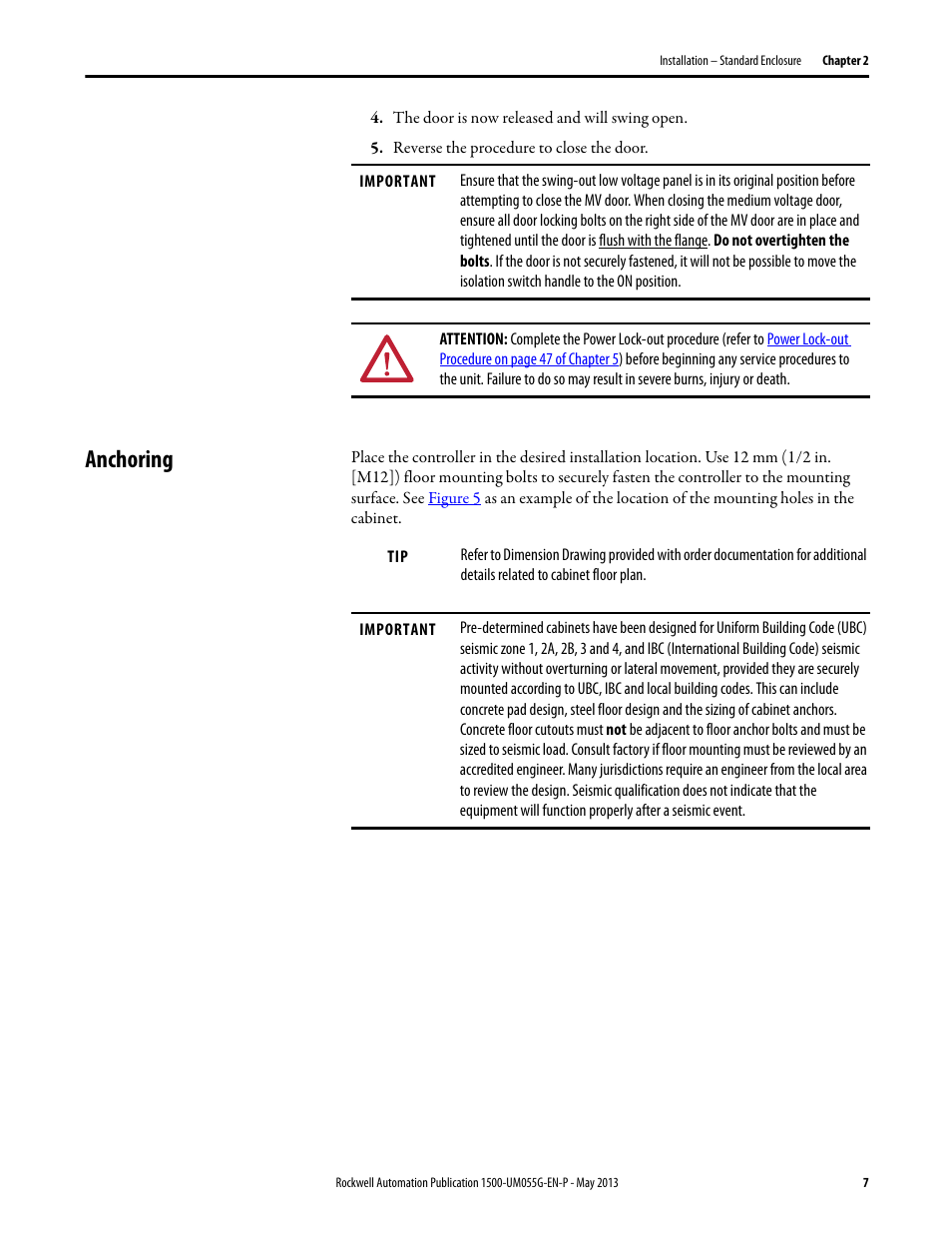 Anchoring | Rockwell Automation 1512B MV Controllers, 200/400A Two-High Cabinet, Standard and Arc-Resistant Enclosure User Manual | Page 15 / 100