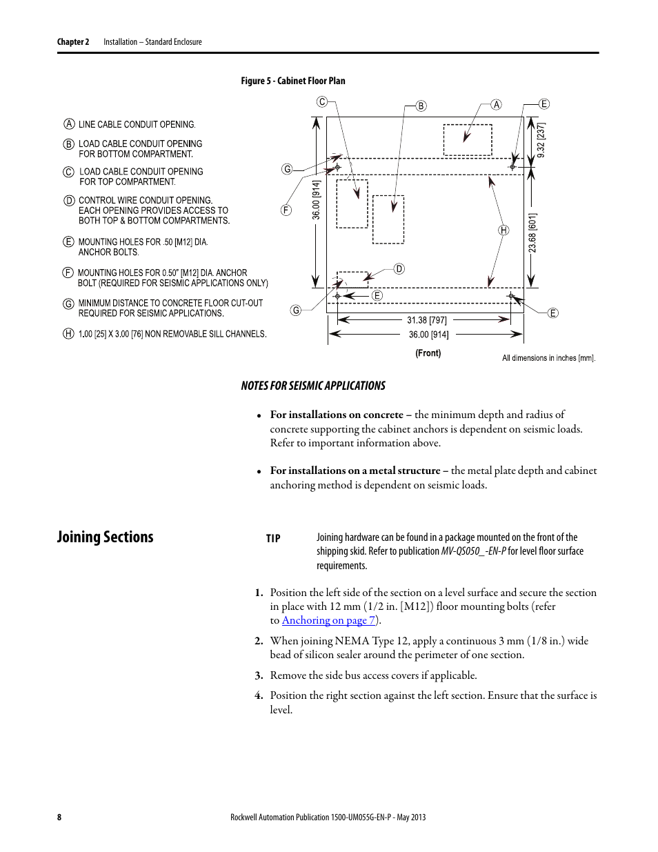 Joining sections, Figure 5 | Rockwell Automation 1512B MV Controllers, 200/400A Two-High Cabinet, Standard and Arc-Resistant Enclosure User Manual | Page 16 / 100