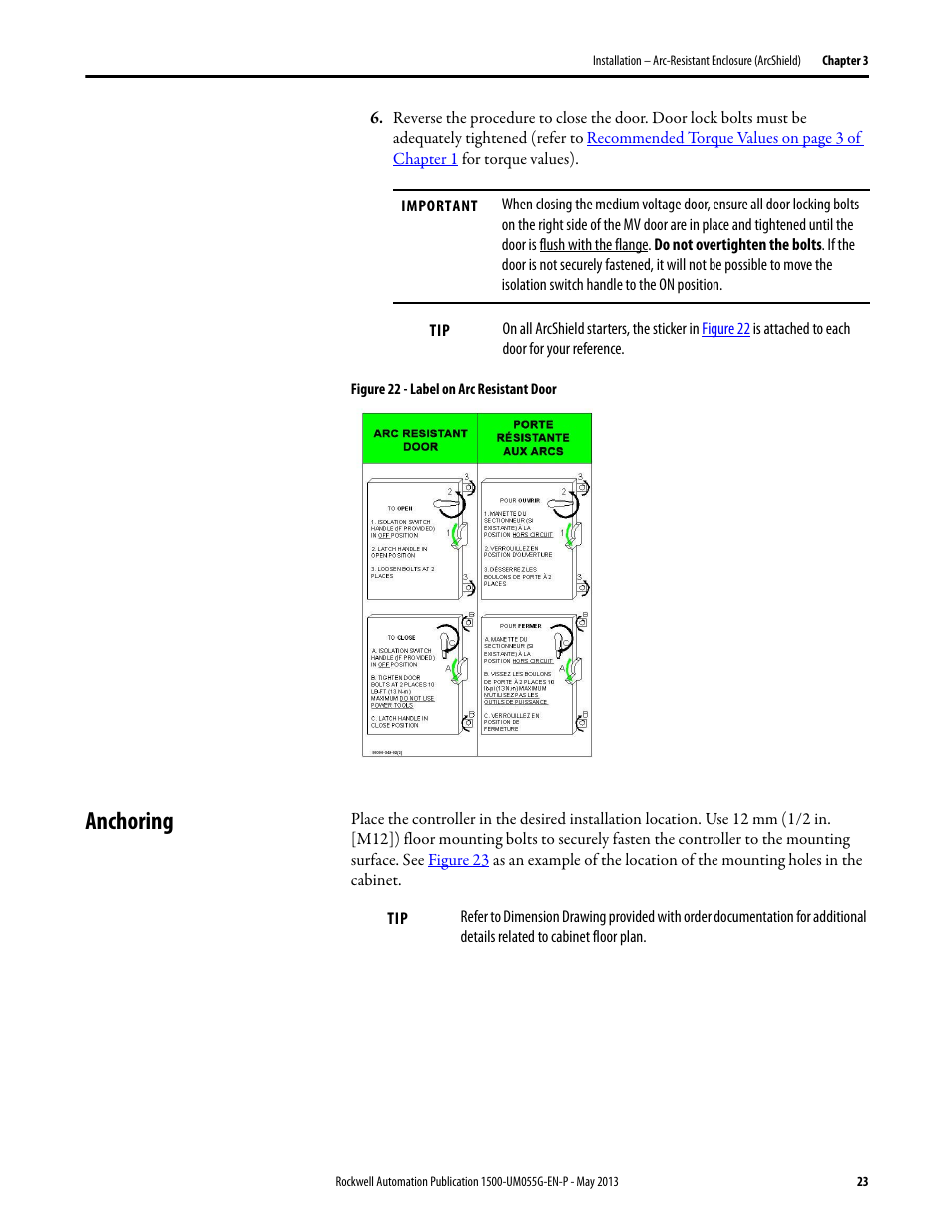 Anchoring, Figure 22 | Rockwell Automation 1512B MV Controllers, 200/400A Two-High Cabinet, Standard and Arc-Resistant Enclosure User Manual | Page 31 / 100