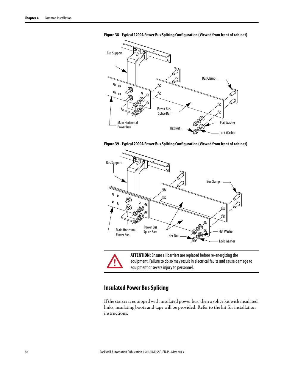 Insulated power bus splicing, Figure 38, Figure 39 | Rockwell Automation 1512B MV Controllers, 200/400A Two-High Cabinet, Standard and Arc-Resistant Enclosure User Manual | Page 44 / 100