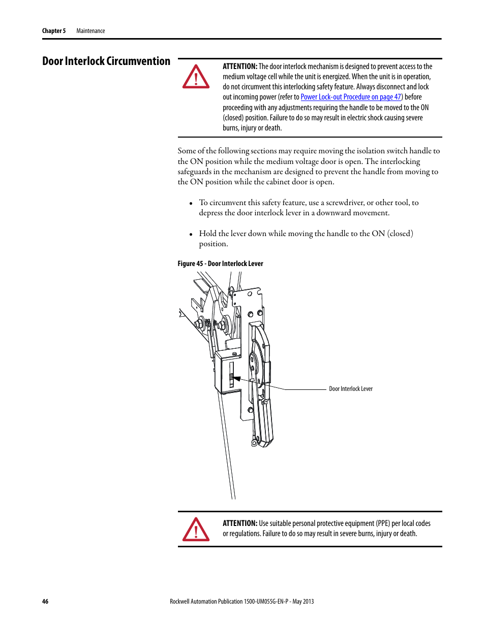 Door interlock circumvention | Rockwell Automation 1512B MV Controllers, 200/400A Two-High Cabinet, Standard and Arc-Resistant Enclosure User Manual | Page 54 / 100