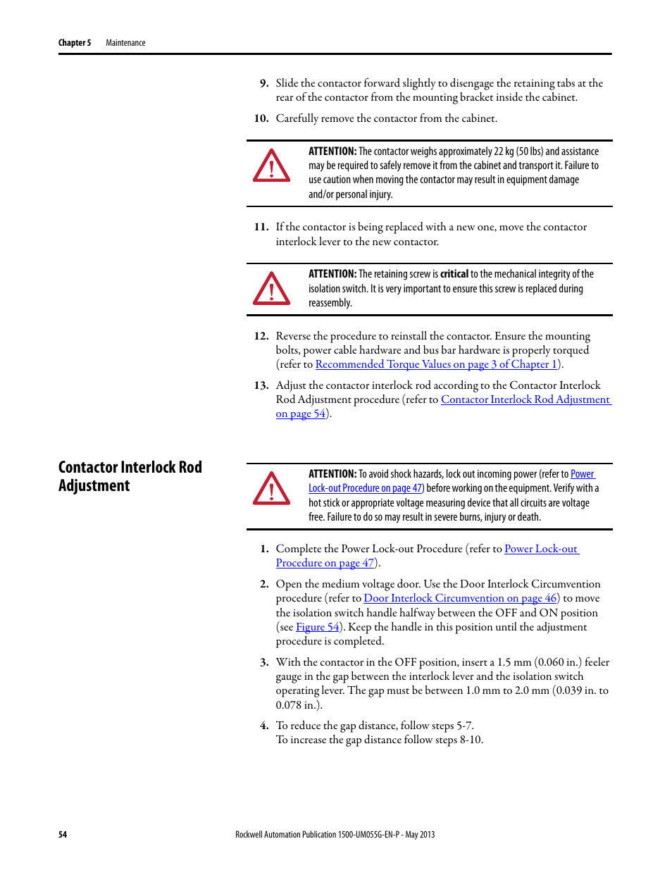 Contactor interlock rod adjustment | Rockwell Automation 1512B MV Controllers, 200/400A Two-High Cabinet, Standard and Arc-Resistant Enclosure User Manual | Page 62 / 100