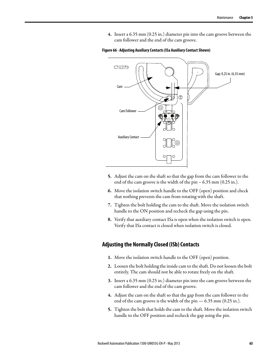 Adjusting the normally closed (isb) contacts | Rockwell Automation 1512B MV Controllers, 200/400A Two-High Cabinet, Standard and Arc-Resistant Enclosure User Manual | Page 73 / 100