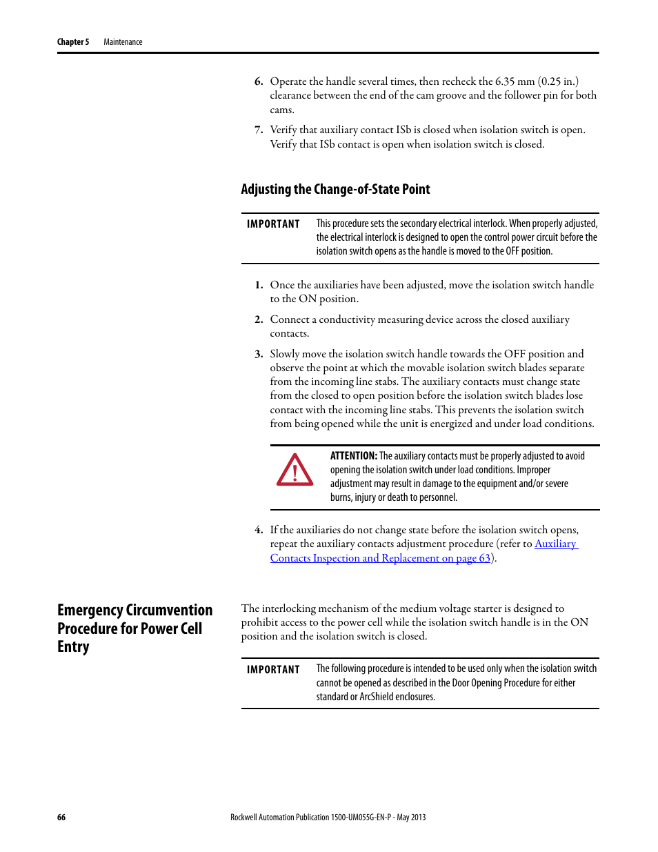 Adjusting the change-of-state point | Rockwell Automation 1512B MV Controllers, 200/400A Two-High Cabinet, Standard and Arc-Resistant Enclosure User Manual | Page 74 / 100