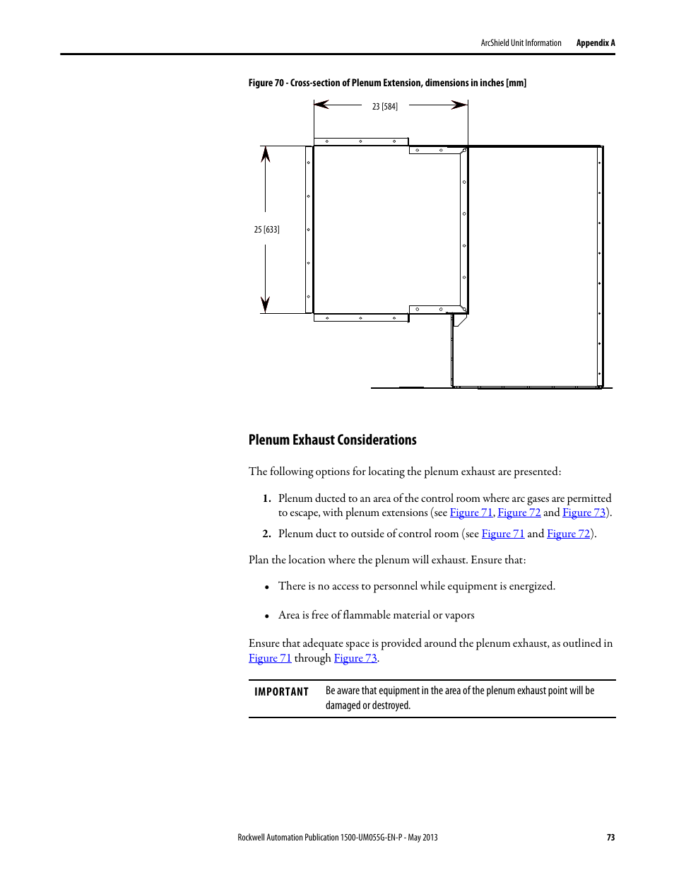 Plenum exhaust considerations, Plenum information | Rockwell Automation 1512B MV Controllers, 200/400A Two-High Cabinet, Standard and Arc-Resistant Enclosure User Manual | Page 81 / 100