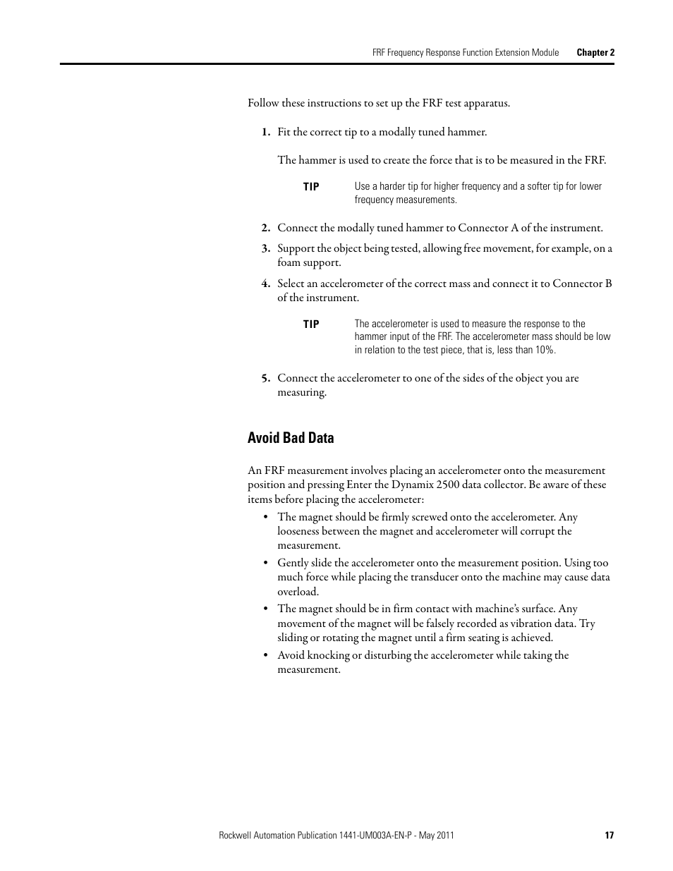 Avoid bad data | Rockwell Automation 1441-DYN25-MFRF Frequency Response Function Extension Module for the Dynamix 2500 User Manual | Page 17 / 32