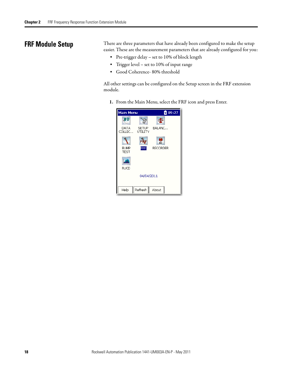 Frf module setup | Rockwell Automation 1441-DYN25-MFRF Frequency Response Function Extension Module for the Dynamix 2500 User Manual | Page 18 / 32