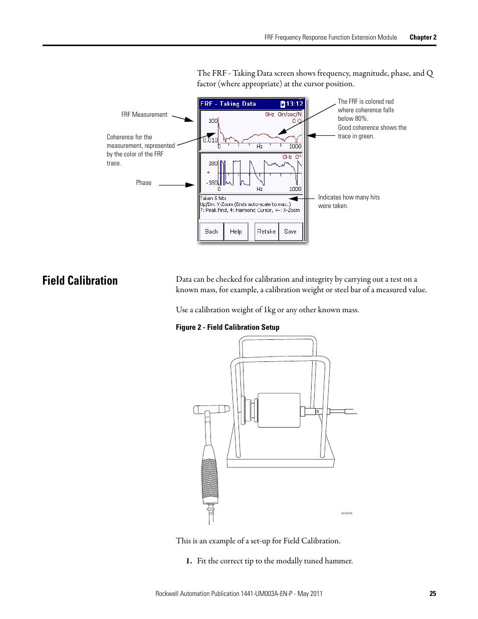 Field calibration | Rockwell Automation 1441-DYN25-MFRF Frequency Response Function Extension Module for the Dynamix 2500 User Manual | Page 25 / 32