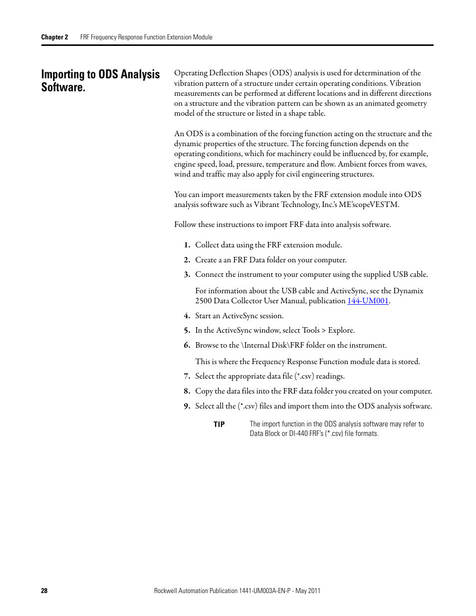 Importing to ods analysis software | Rockwell Automation 1441-DYN25-MFRF Frequency Response Function Extension Module for the Dynamix 2500 User Manual | Page 28 / 32