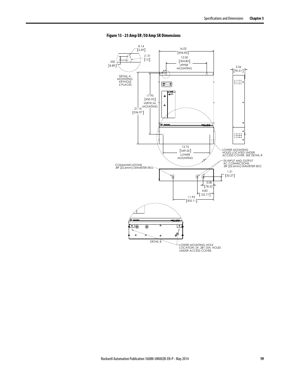 Figure 13 - 25 amp er /50 amp sr dimensions | Rockwell Automation 1608N MiniDySC User Manual, 12-50 Amp User Manual | Page 19 / 24