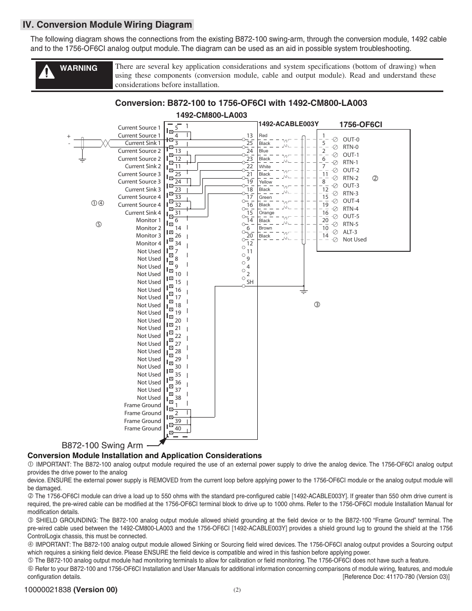 Iv. conversion module wiring diagram | Rockwell Automation 1492-CM800-LA003 Field Wire Conv. Module for Modicon B872-100 to 1756-OF6CI User Manual | Page 2 / 4