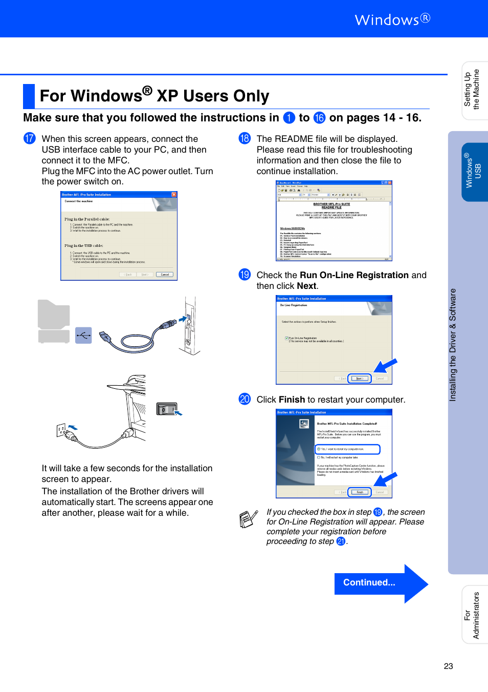 For windows® xp users only, For windows, Xp users only | Windows, Xp users, Make sure that you followed the instructions in, On pages 14 - 16 | Brother MFC 8220 User Manual | Page 25 / 61