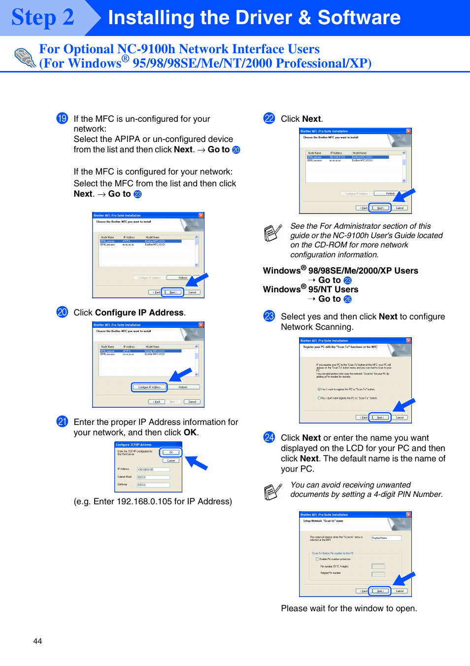 Step 2, Installing the driver & software | Brother MFC 8220 User Manual | Page 46 / 61