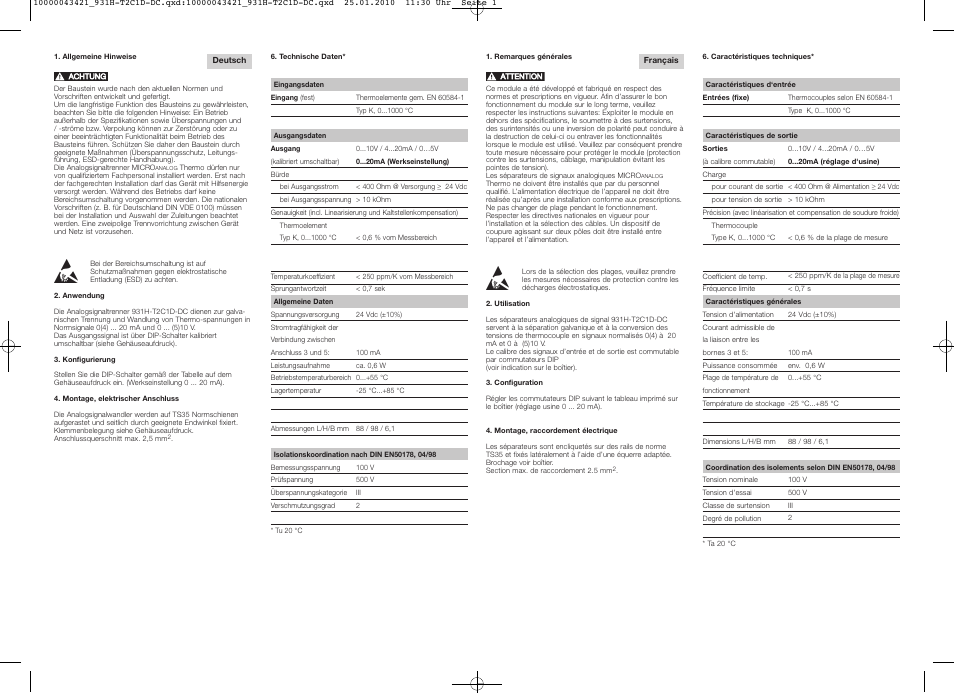 Rockwell Automation 931H-T2C1D-DC Active Converter, Thermocouple, Type K User Manual | 2 pages