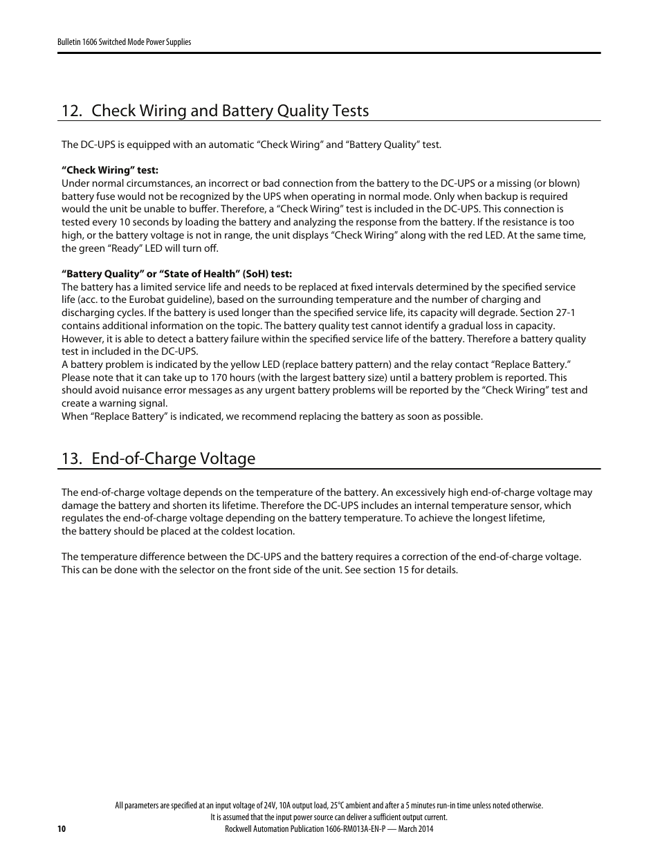 Check wiring and battery quality tests, End-of-charge voltage | Rockwell Automation 1606-XL240-UPSE Power Supply Reference Manual User Manual | Page 10 / 24