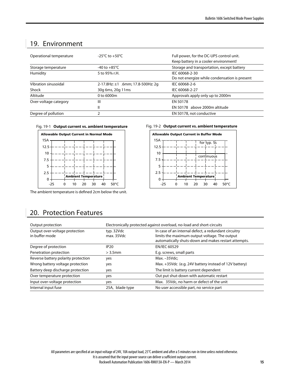 Environment, Protection features | Rockwell Automation 1606-XL240-UPSE Power Supply Reference Manual User Manual | Page 15 / 24