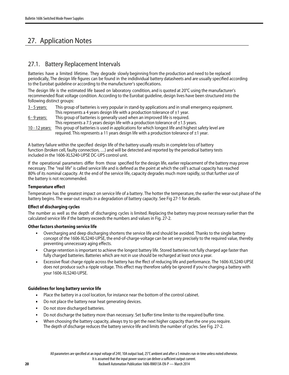 Battery replacement intervals | Rockwell Automation 1606-XL240-UPSE Power Supply Reference Manual User Manual | Page 20 / 24