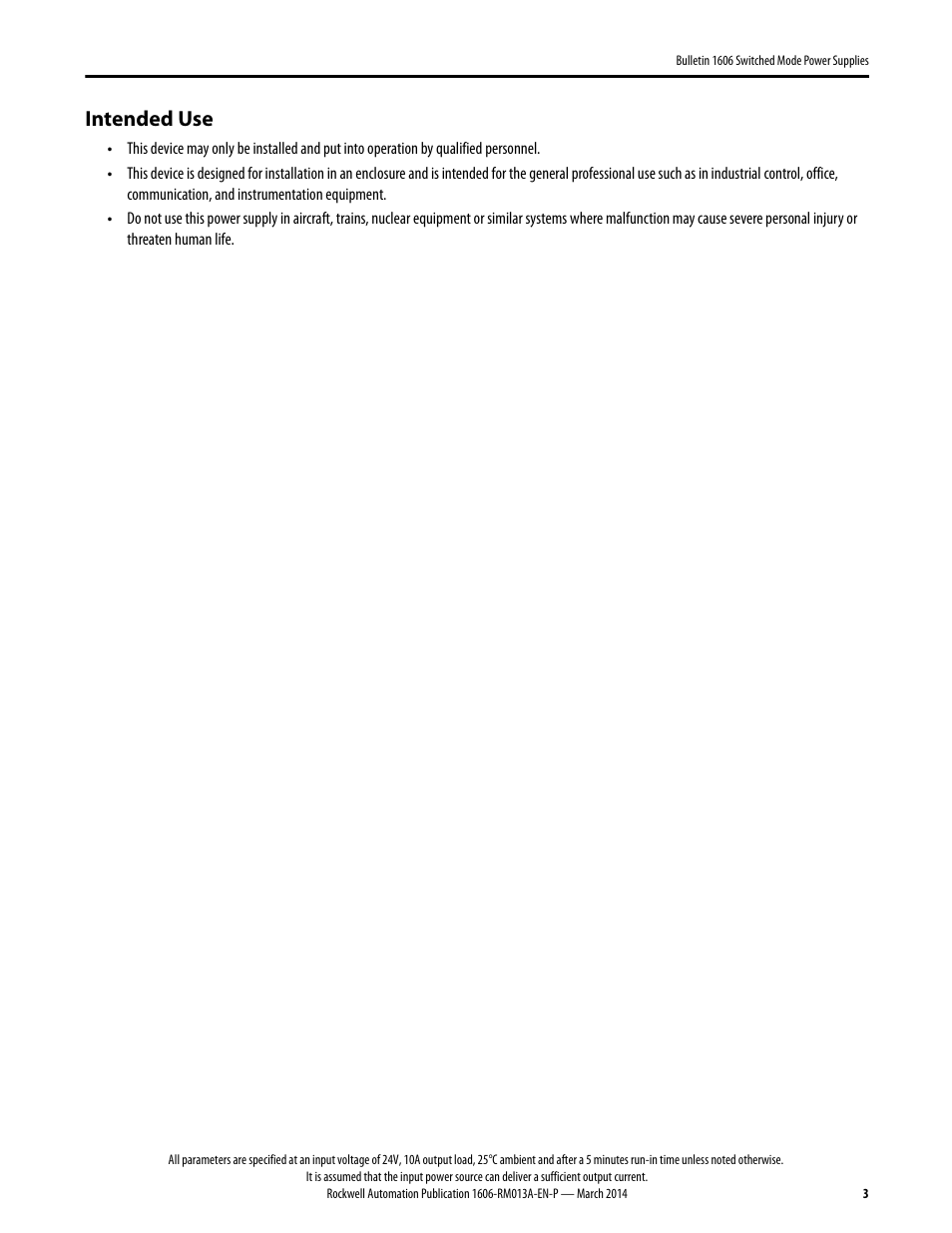 1606-rm013a-en-p, Intended use | Rockwell Automation 1606-XL240-UPSE Power Supply Reference Manual User Manual | Page 3 / 24