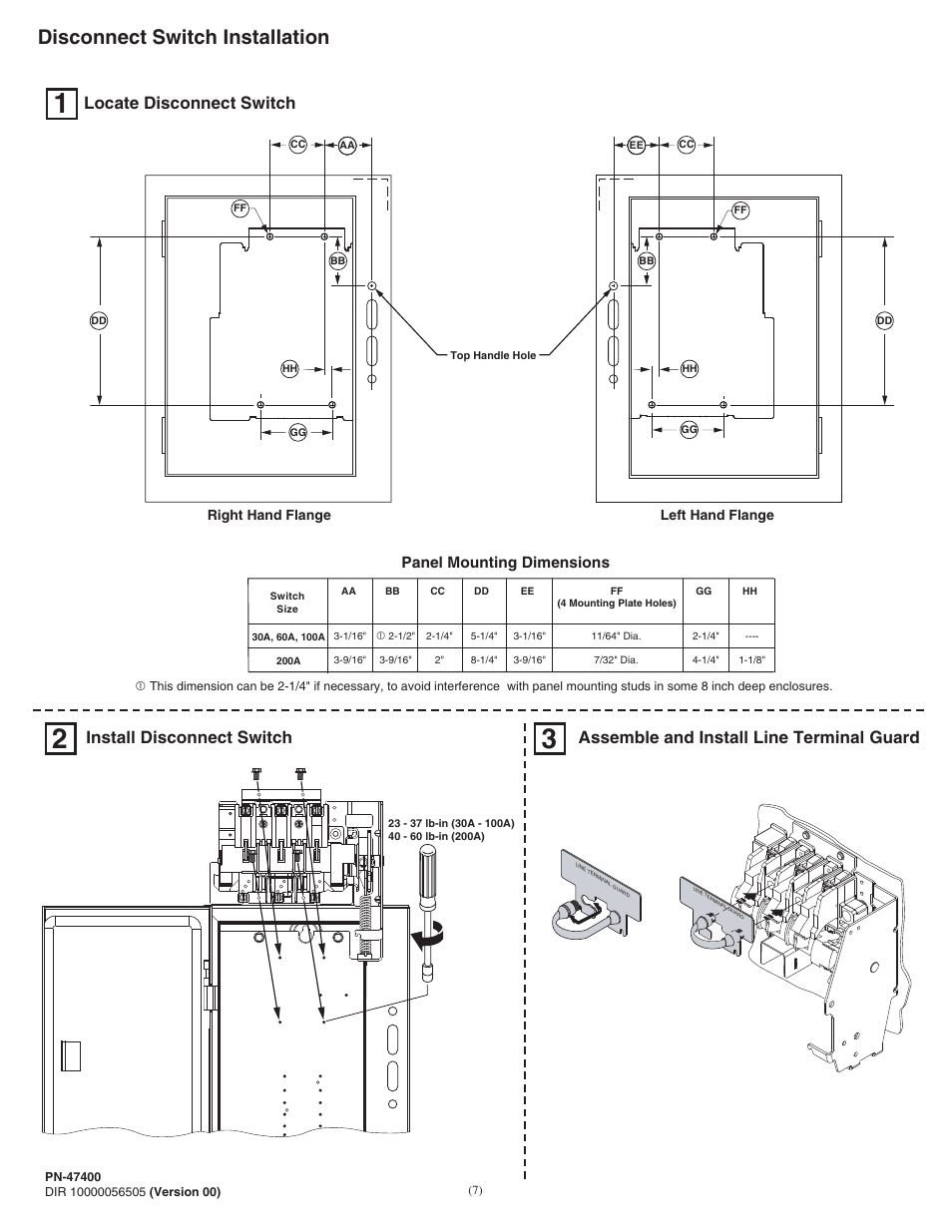 Disconnect switch installation, Locate disconnect switch, Panel mounting dimensions | Rockwell Automation 1494V-DSxx Series D Variable Depth Disconnect Switch User Manual | Page 7 / 16