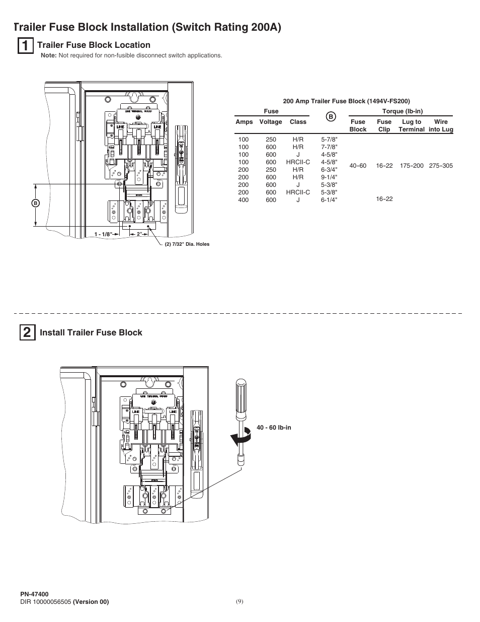 Install trailer fuse block, Trailer fuse block location | Rockwell Automation 1494V-DSxx Series D Variable Depth Disconnect Switch User Manual | Page 9 / 16