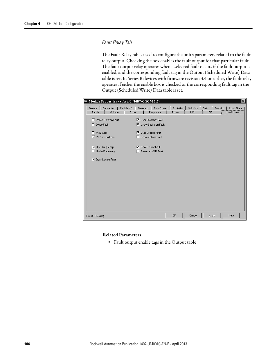 Fault relay tab | Rockwell Automation 1407-CGCM Combination Generator Control Module User Manual | Page 104 / 246