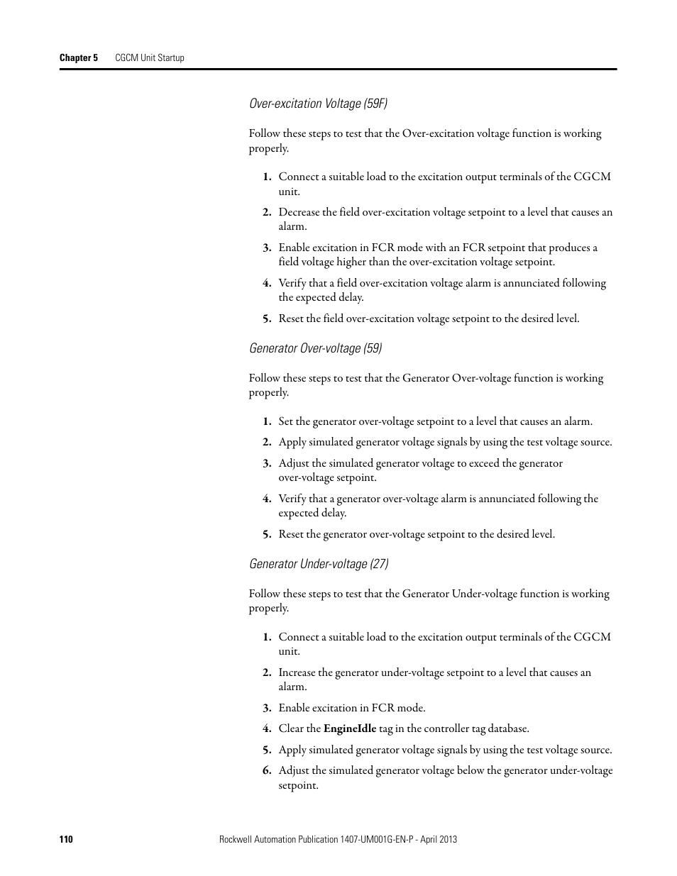 Rockwell Automation 1407-CGCM Combination Generator Control Module User Manual | Page 110 / 246