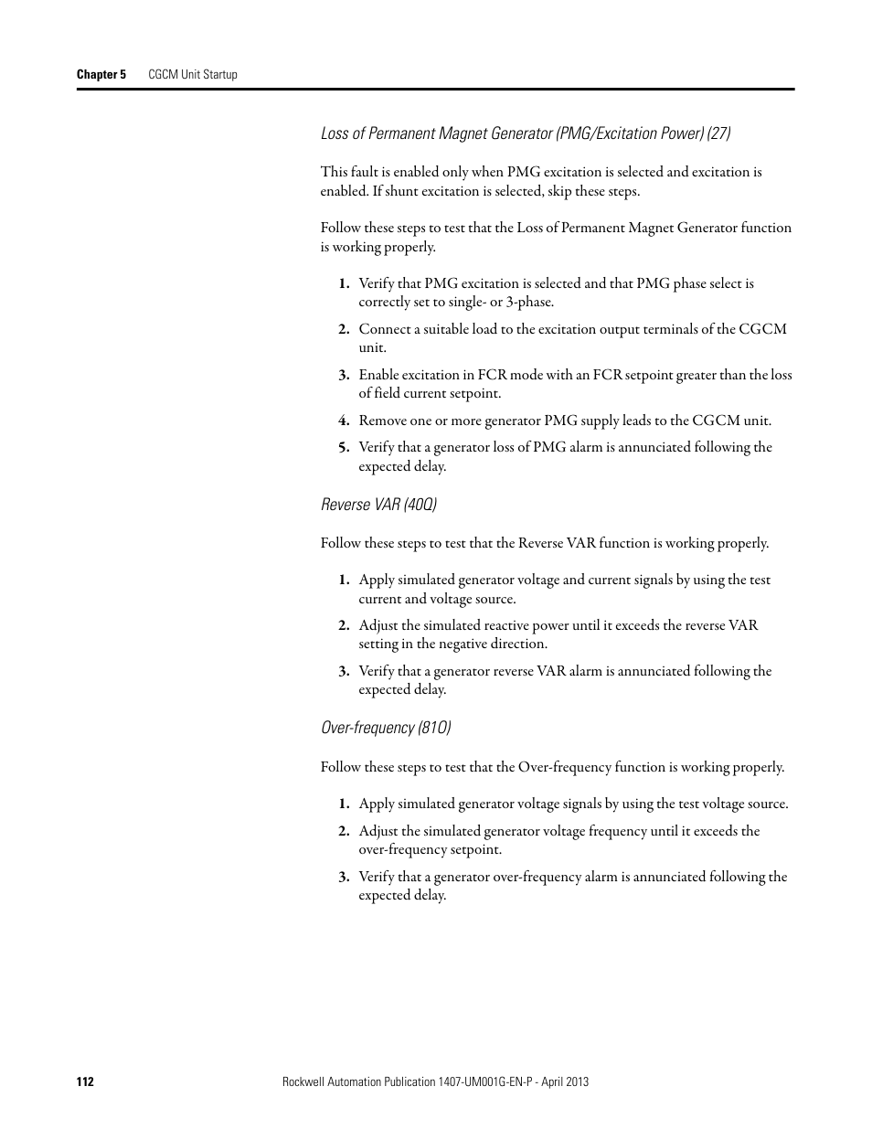 Rockwell Automation 1407-CGCM Combination Generator Control Module User Manual | Page 112 / 246