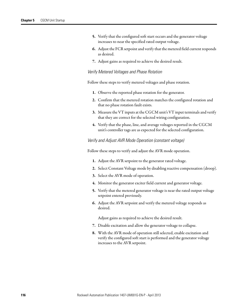 Rockwell Automation 1407-CGCM Combination Generator Control Module User Manual | Page 116 / 246