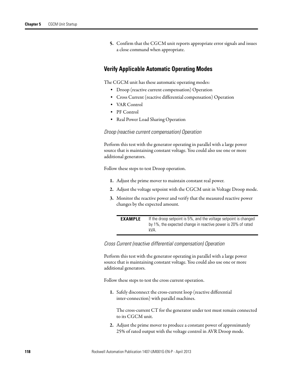 Verify applicable automatic operating modes | Rockwell Automation 1407-CGCM Combination Generator Control Module User Manual | Page 118 / 246