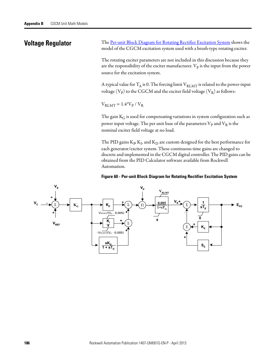 Voltage regulator | Rockwell Automation 1407-CGCM Combination Generator Control Module User Manual | Page 186 / 246