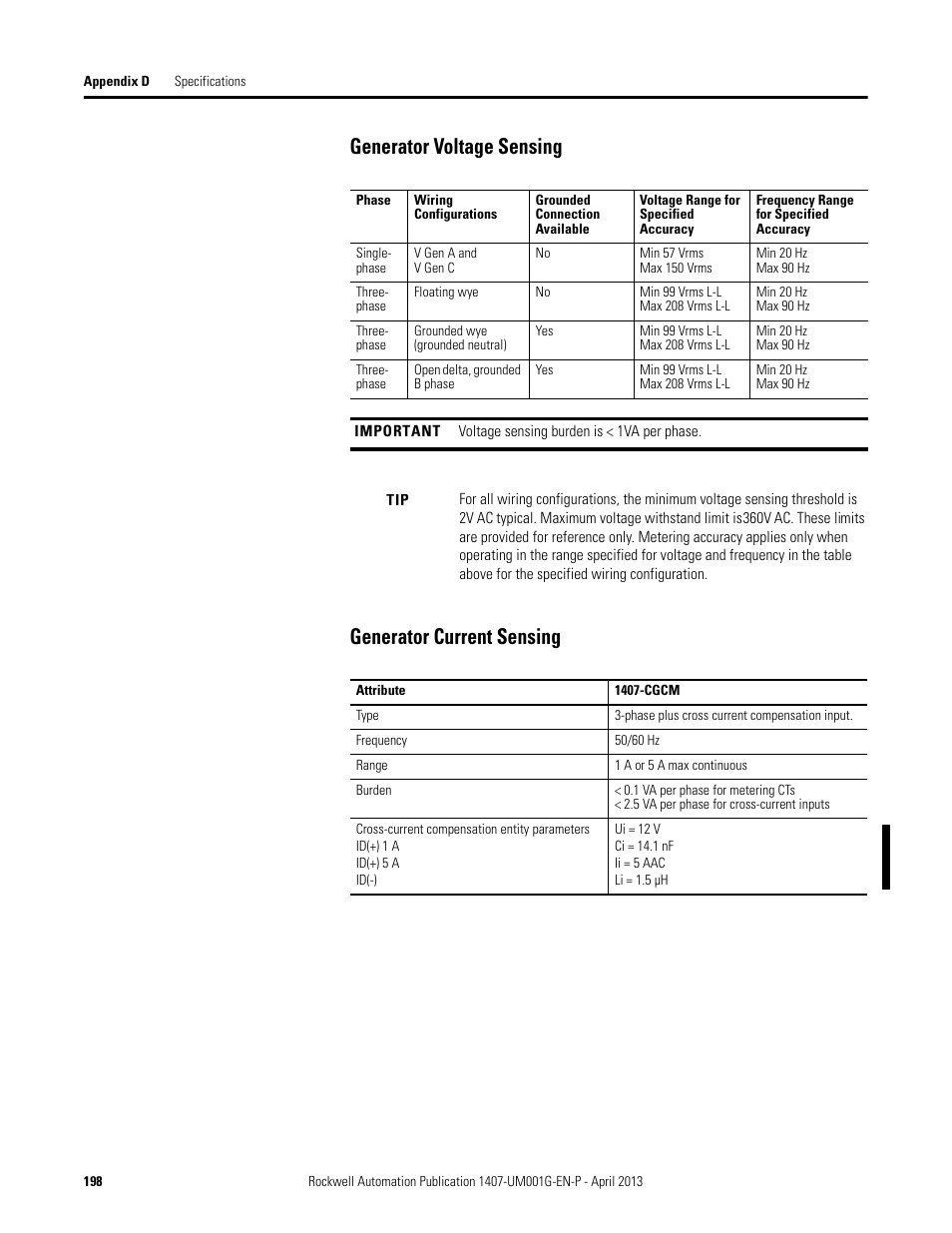 Rockwell Automation 1407-CGCM Combination Generator Control Module User Manual | Page 198 / 246