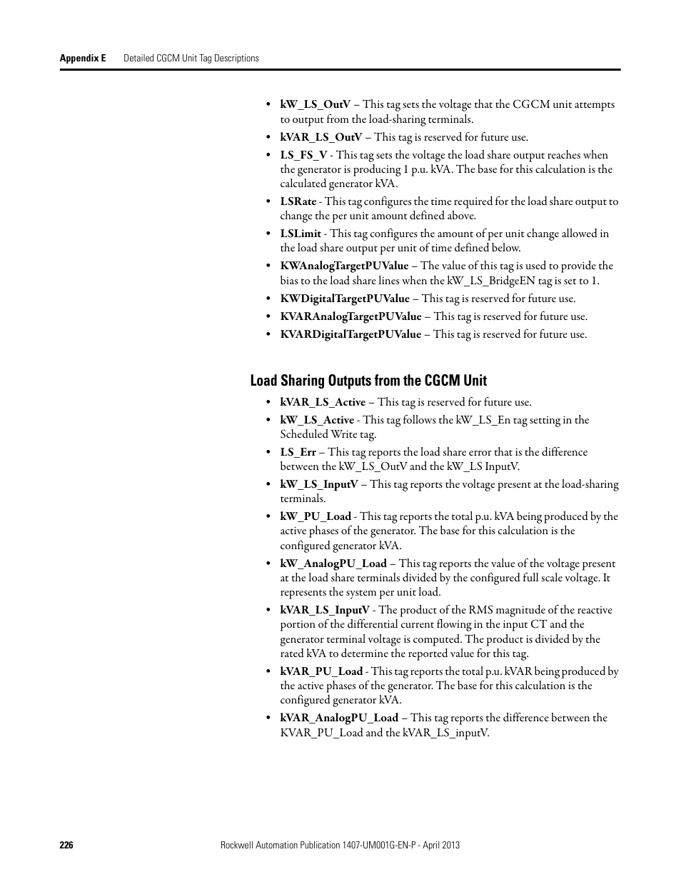 Load sharing outputs from the cgcm unit | Rockwell Automation 1407-CGCM Combination Generator Control Module User Manual | Page 226 / 246