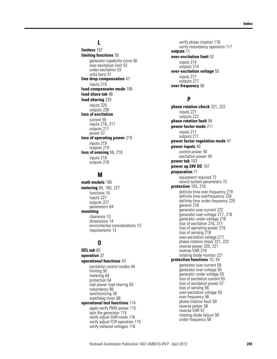 Rockwell Automation 1407-CGCM Combination Generator Control Module User Manual | Page 241 / 246