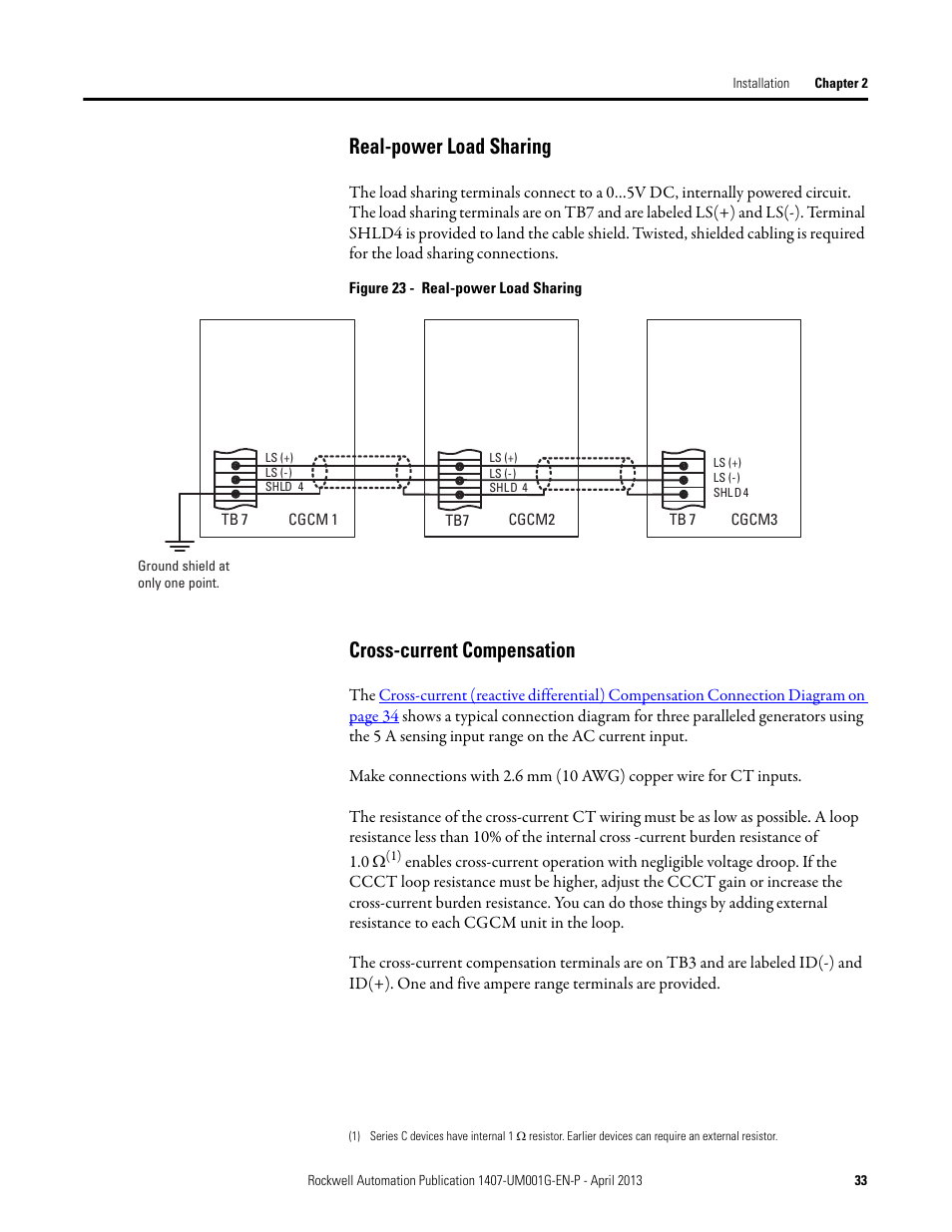 Real-power load sharing, Cross-current compensation | Rockwell Automation 1407-CGCM Combination Generator Control Module User Manual | Page 33 / 246