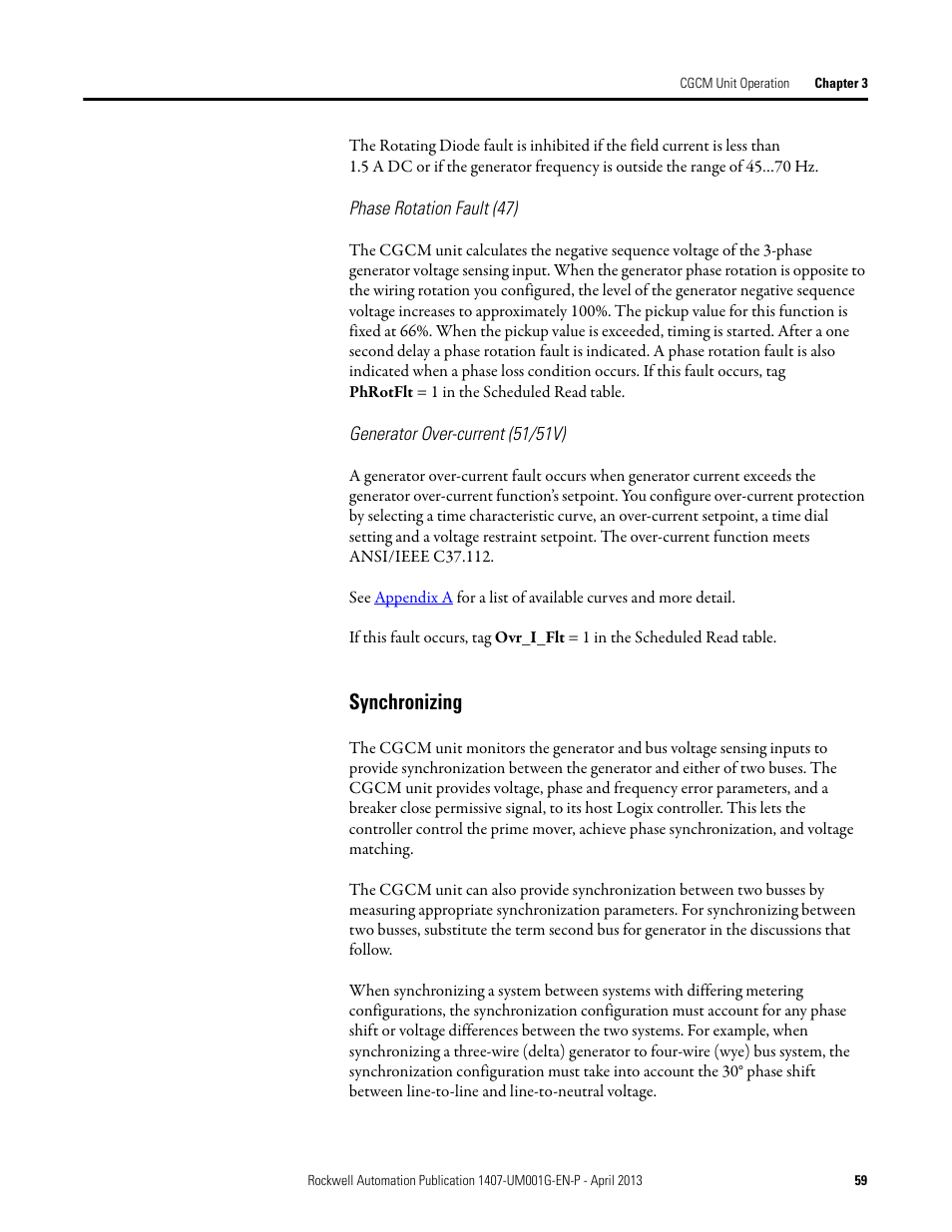 Synchronizing | Rockwell Automation 1407-CGCM Combination Generator Control Module User Manual | Page 59 / 246