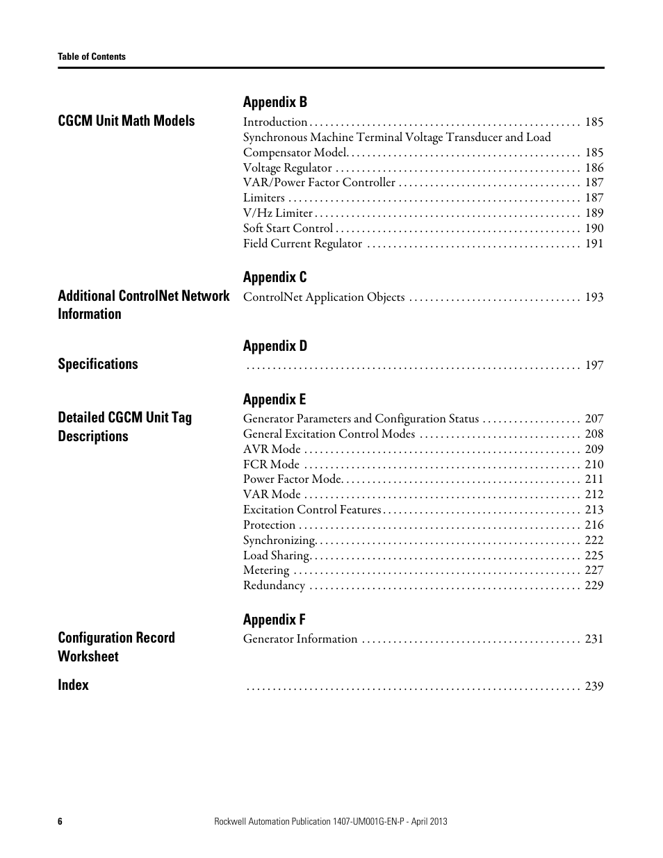 Rockwell Automation 1407-CGCM Combination Generator Control Module User Manual | Page 6 / 246