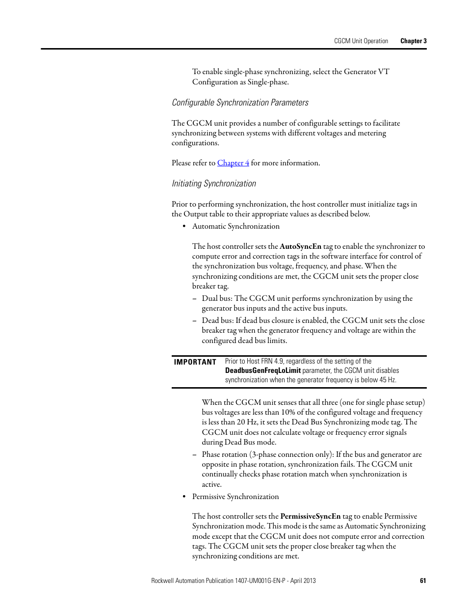 Rockwell Automation 1407-CGCM Combination Generator Control Module User Manual | Page 61 / 246