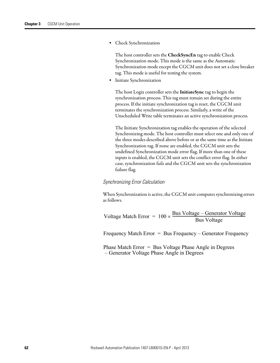 Rockwell Automation 1407-CGCM Combination Generator Control Module User Manual | Page 62 / 246